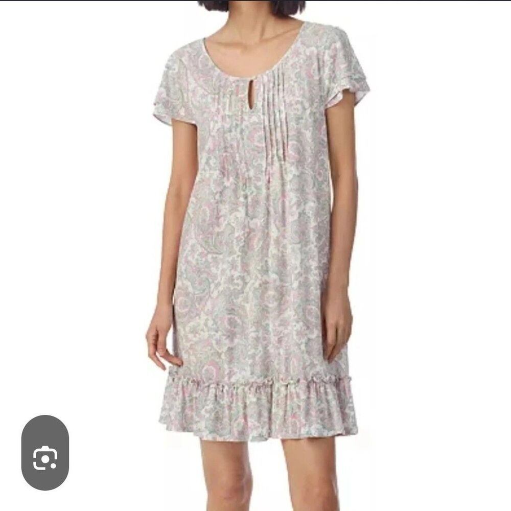 Lauren Ralph Lauren Nightgown Size XL Floral Paisley Pastel Pleated Black Label